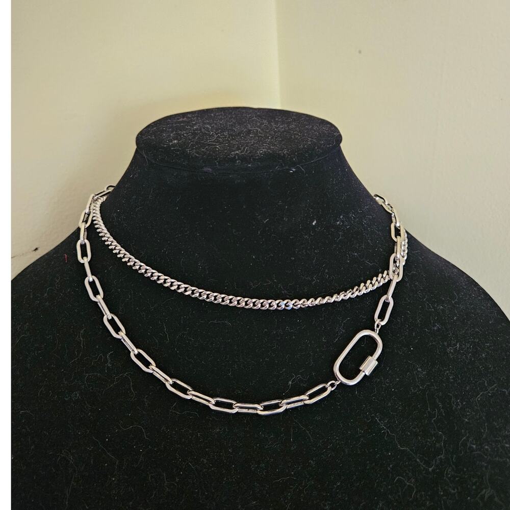 Sterling Forever Dual Strand Silver Carabiner Necklace #ShineBright N2NB…